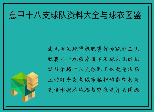 意甲十八支球队资料大全与球衣图鉴